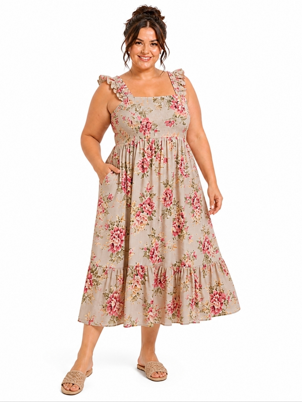 Torrid 3X Floral Maxi Dress Smocked Tiered Boho Pockets Challis NWT - Picture 5 of 15